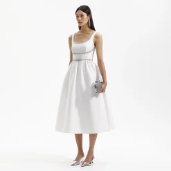 self-portrait Taffeta Diamante Bow Midi Dress