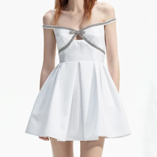 self-portrait Textured Diamante Mini Dress