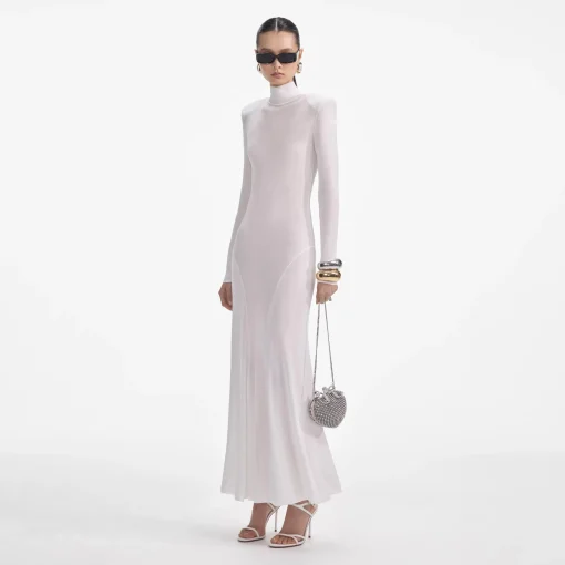 self-portrait Viscose Knit Maxi Dress