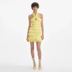self-portrait Knit Zip Ruffle Mini Dress