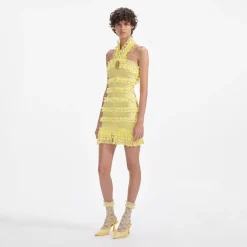 self-portrait Knit Zip Ruffle Mini Dress