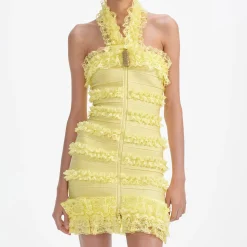 self-portrait Knit Zip Ruffle Mini Dress