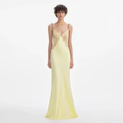 self-portrait Lace Satin Maxi Dress