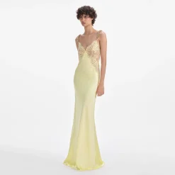 self-portrait Lace Satin Maxi Dress